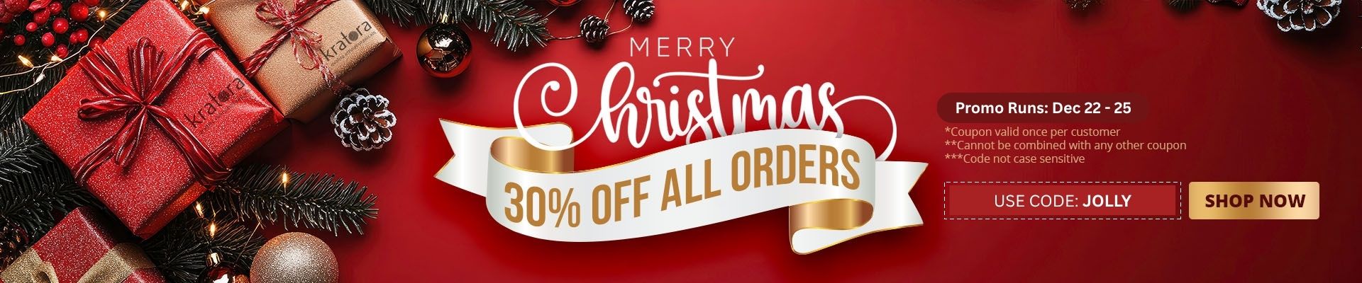30% off all orders until 12/25. Use code JOLLY