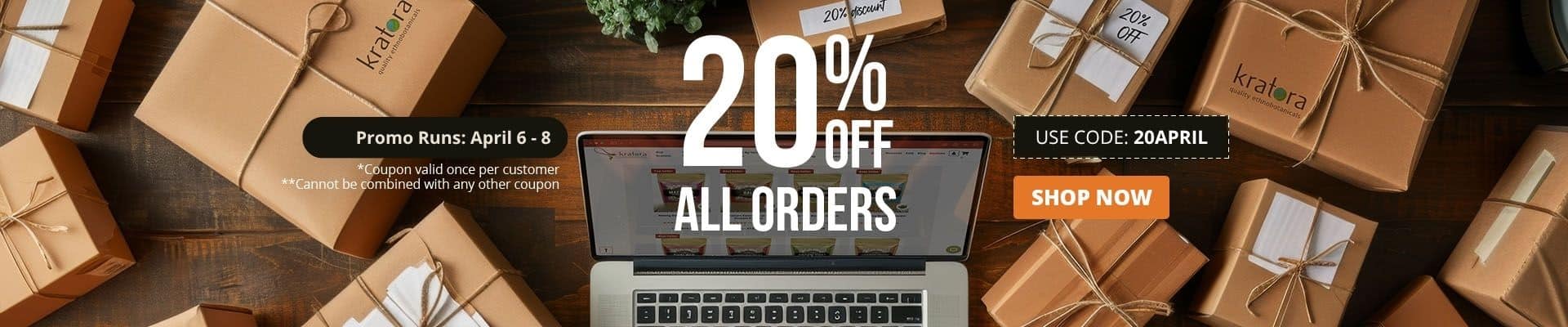 Use code 20APRIL to receive 20% off your order until 4/8