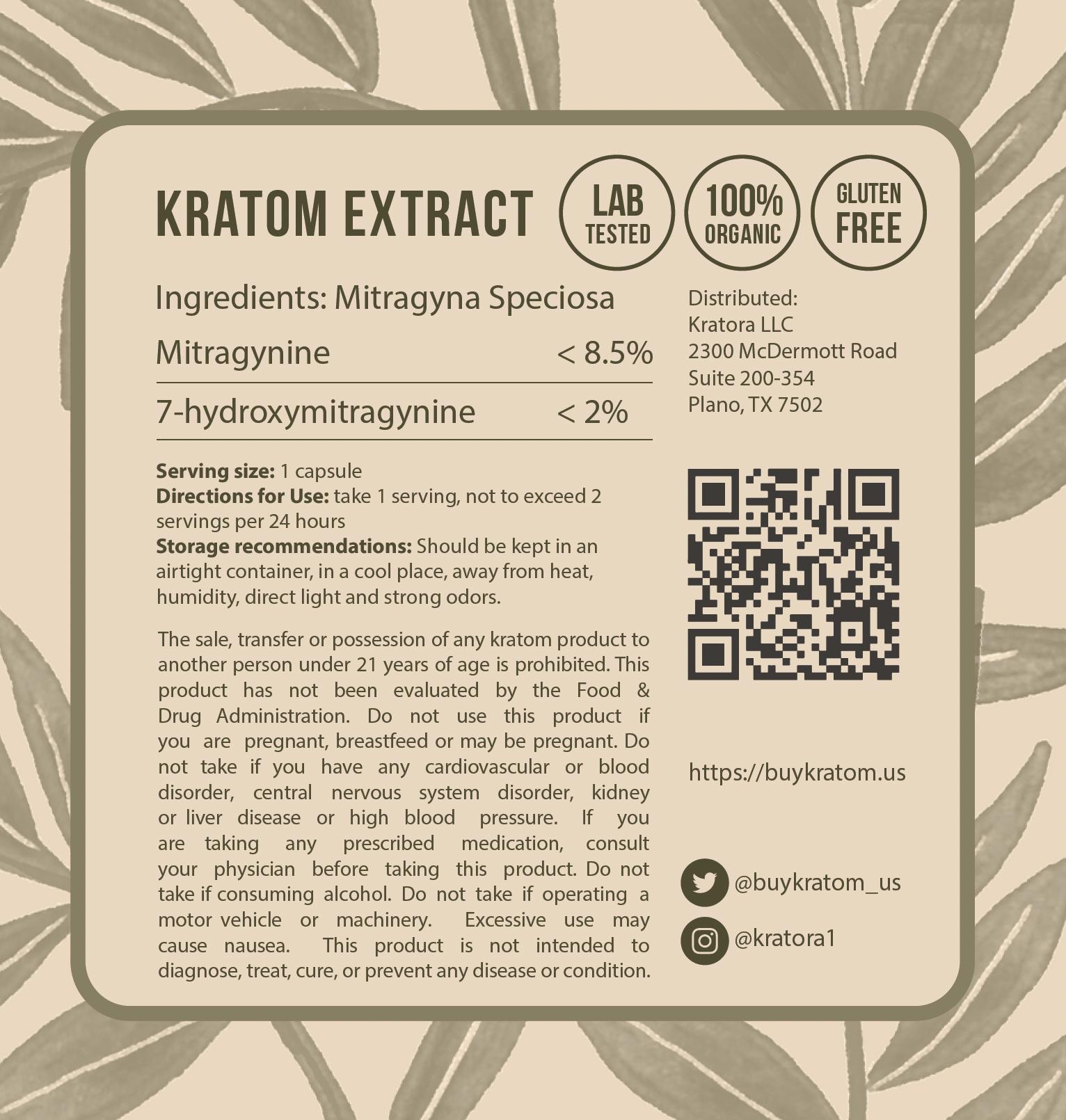 Back label for enhanced kratom capsules