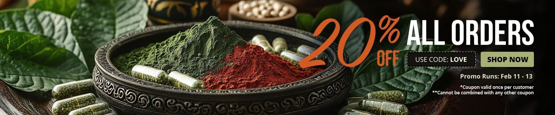 Use code LOVE to receive 20% off every order until 2/13.