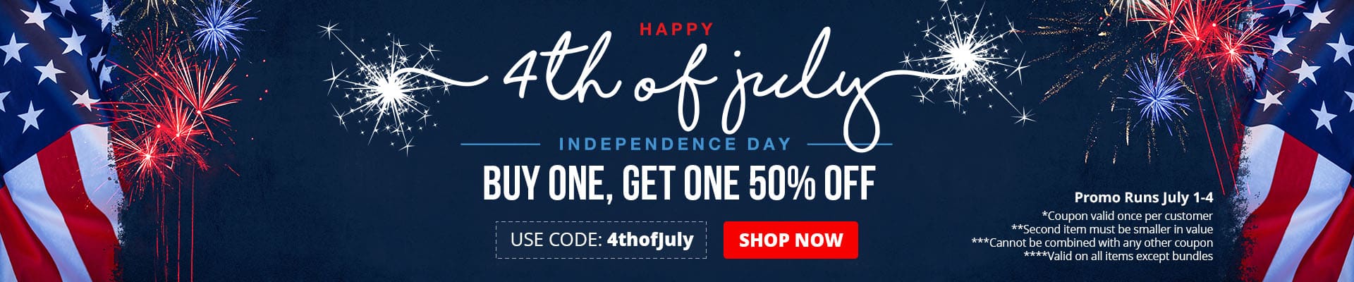 Use coupon code 4thofjuly to get 50% off scond item of a smaller value. Promo ends 7/4