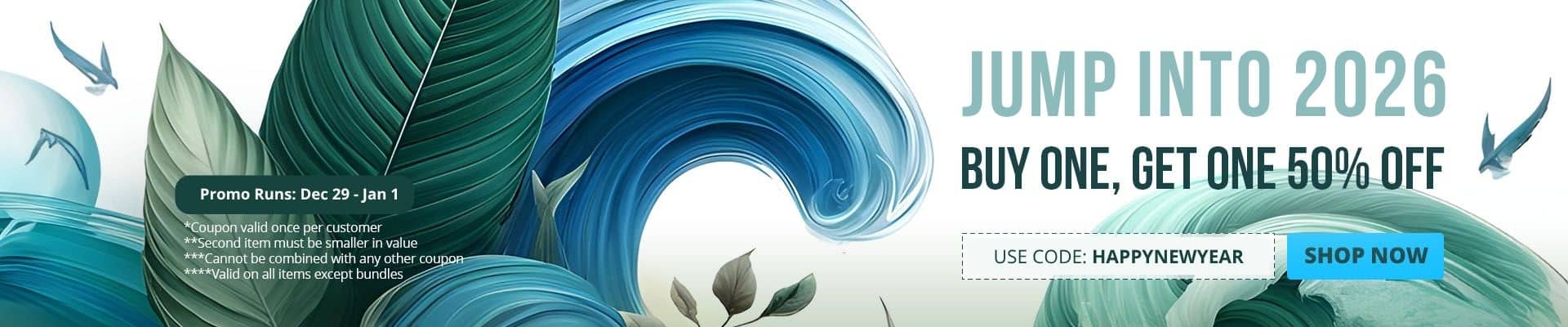 Use code HAPPYNEWYEAR at checkout to receive 50% off your second item of a smaller value until 1/1.