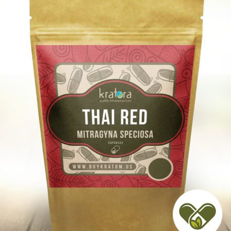 Pouch of Thai Red kratom Mitragyna speciosa capsules