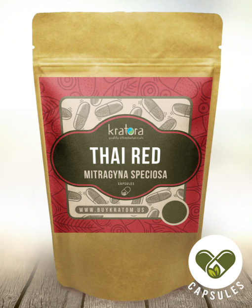 Pouch of Thai Red kratom Mitragyna speciosa capsules