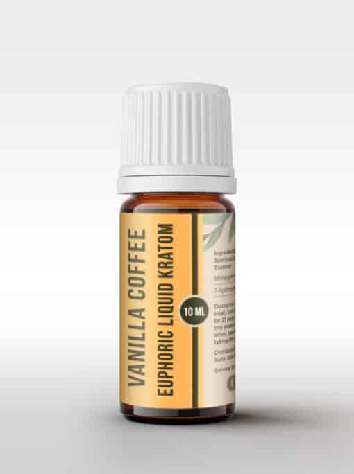 A bottle of vanilla coffee euphoric liquid kratom.