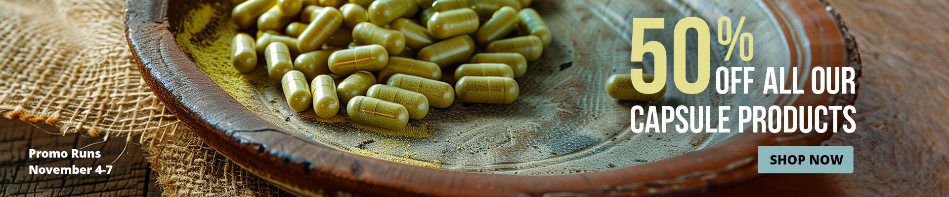 50% off all our kratom capsules