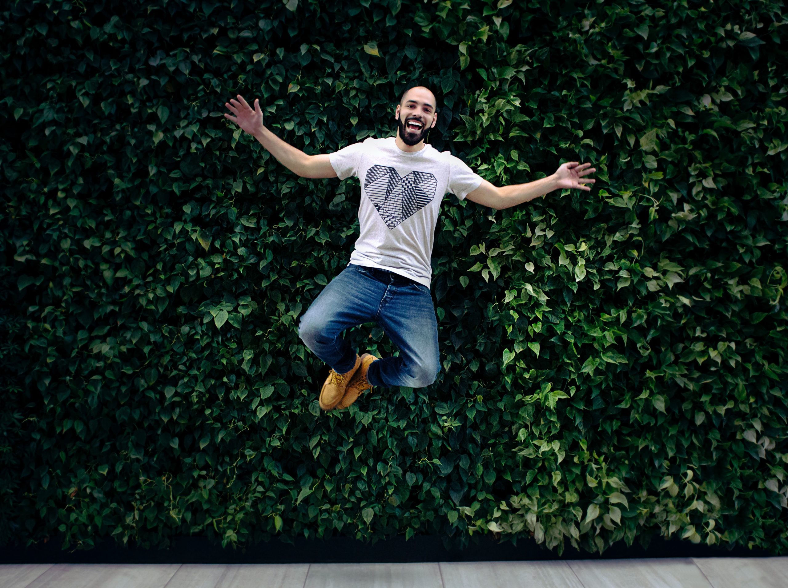 Happy man jumping for fun