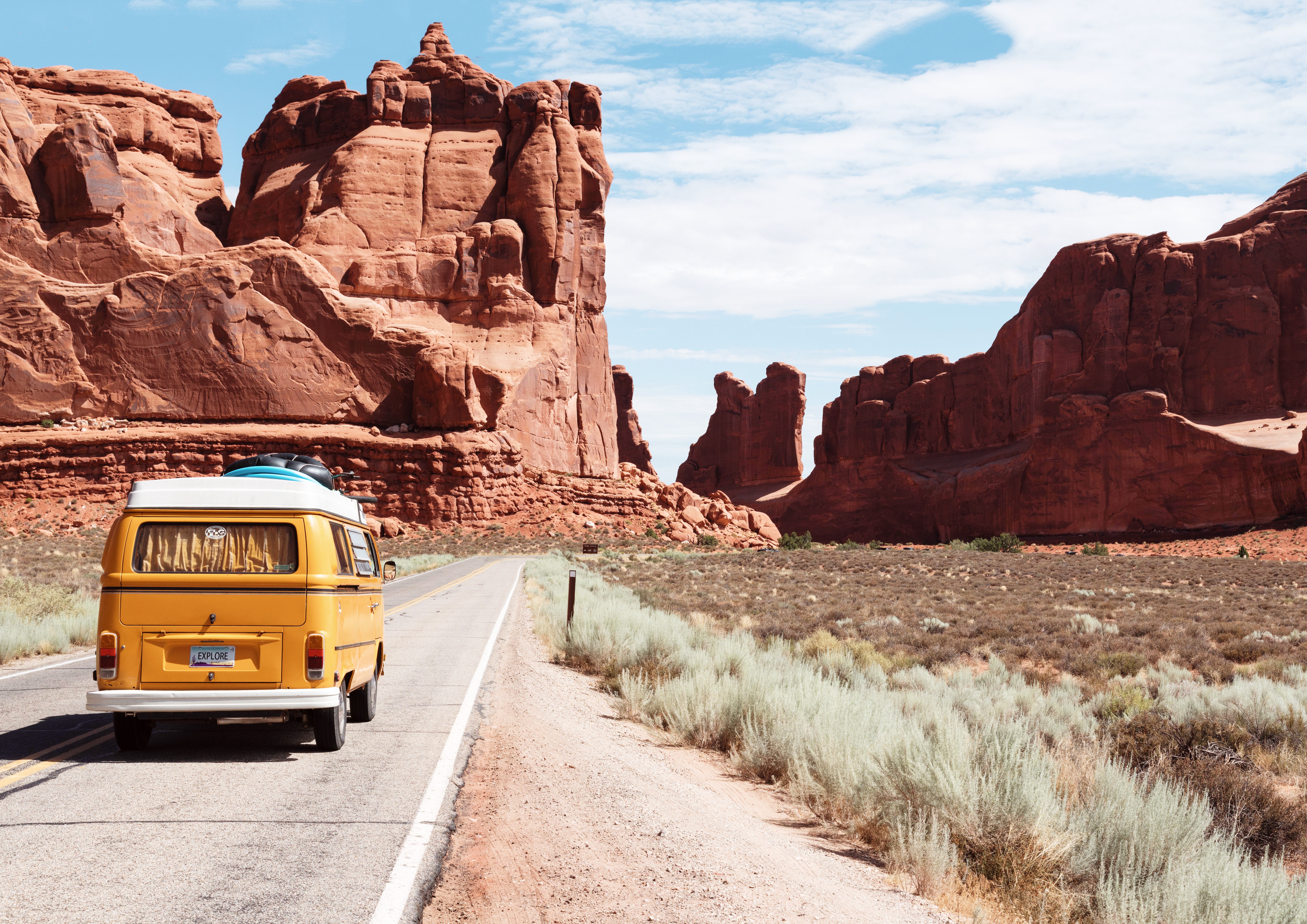 Volkswagen van traveling through Arizona’s national parks