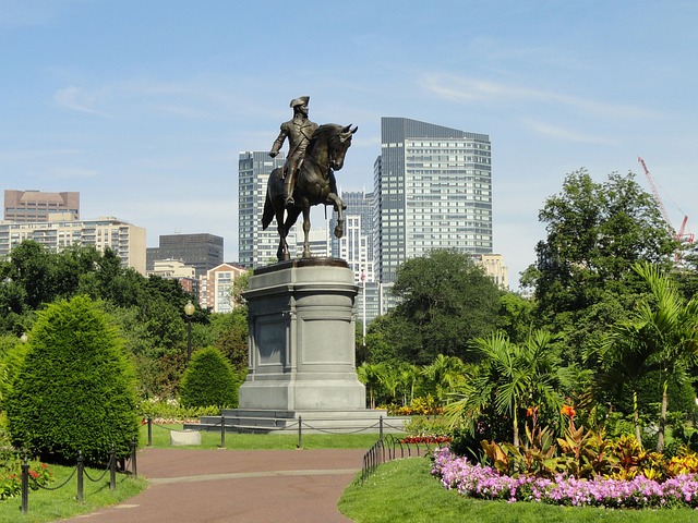 George Washington statue and trees in Boston, Massachusetts