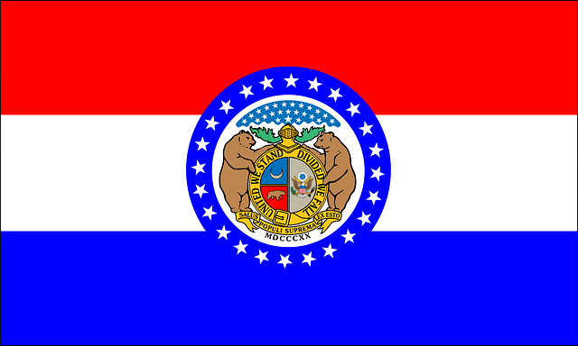 The red, white, and blue Missouri state flag