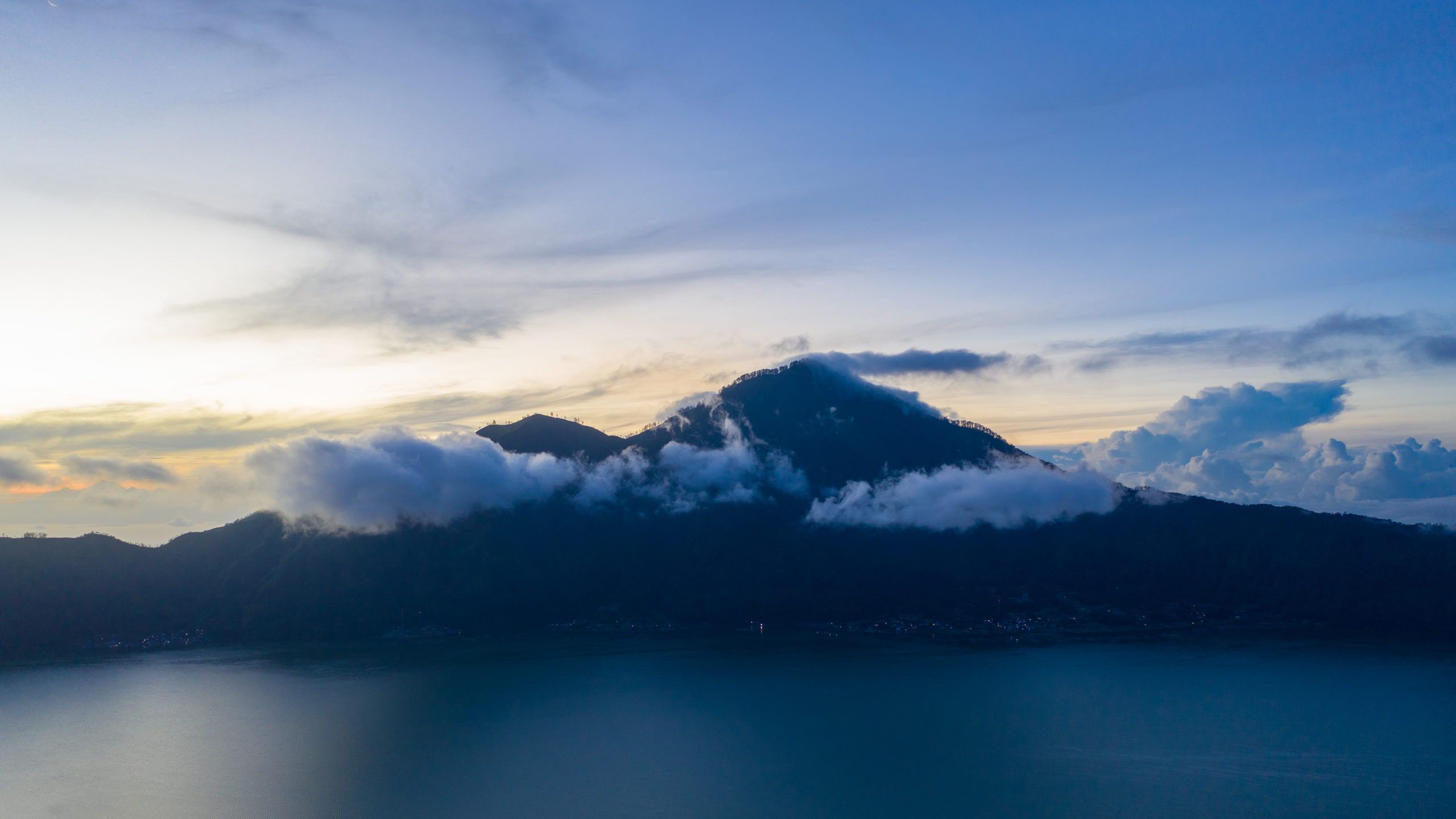 Mount Batur, Bali, surrounded by low clouds