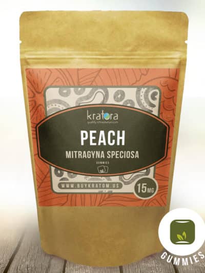 A pack of peach kratom gummies