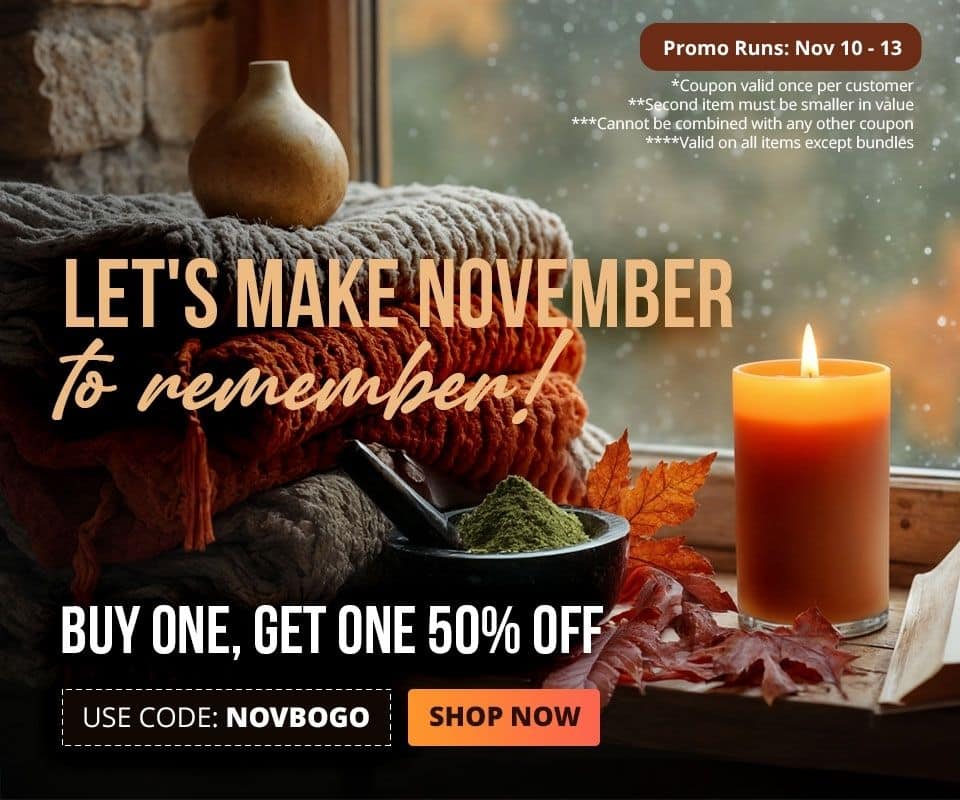 Buy one, get one of a smaller value 50% off until Nov, 13. Code: NOVBOGO