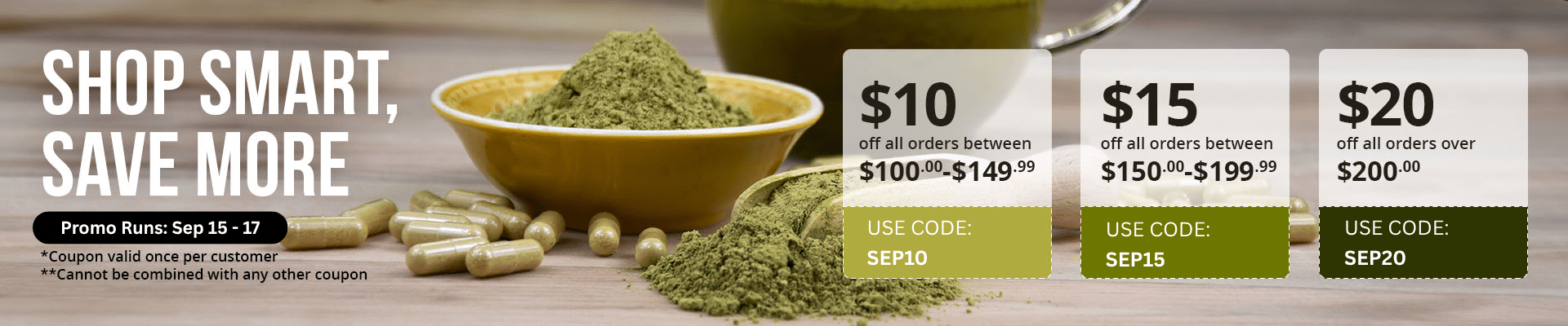 Use code SEP10 to receive $10 off orders $100-$149.99 | SEP15 to receive $15 off orders $150-$199.99 | SEP20 to receive $20 off orders $200+ until Sep 17.